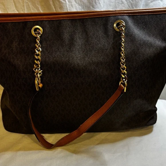 Michael Kors Jet Set Travel Brown Logo Coated Canvas Chain Tote Bag - Picture 5 of 16